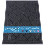 VIVAGLORY Cat Litter Tray Mat, Durable Litter Box Mat Kitty Litter Mats, 90×60cm Catch Litter Rug, Stay in Place, Keep Floors Clean, Traps Litter from Box, Black