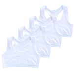 4pcs Girls Sports Bra Cotton Girls Tank Top, Seamless Training Bra for Kids Teens Starter Bras Girl Bustier Underwear for Girl 9-14 Years Old White