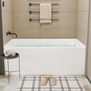 60 x 30 Inch Acrylic Alcove Bathtub, Deep Soaking Tub with Drain and Overflow, Single Apron Alcove for Modern Bathrooms