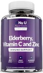 Elderberry Gummies for Adults & Kids (12+) - 90 Vegan Gummies with Sambucus Black Elderberry, Vitamin C & Zinc - Blueberry Flavour - Immune System Booster