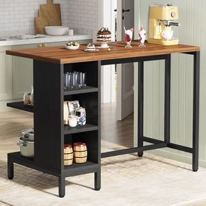 Tribesigns Kitchen Island, Kitchen Shelf Kitchen Bar Table with 5 Open Storage Shelves and Large Worktop, Industrial Butcher Block Island (Stools Not Included)