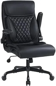 Youhauchair Executive Office Chair, Ergonomic PU Leather Computer Desk Chair with Lumbar Support, Flip-up Armrests and Adjustable Height, for Home Office, Black