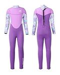 Gogokids Kids Wetsuit, 2.5mm Neoprene Thermal Swimsuit for Boys Girls, Long Sleeve UV Protection Keep Warm Back Zipper Full Diving Suit for Swimming Diving Surfing Snorkeling, Purple, M