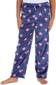 Undercover Ladies & Girls Super Soft Fleece Matching Adults & Kids Lounge Pants Pyjama PJ Bottoms, Kids - Pink/Navy Hearts, 11-12 Years