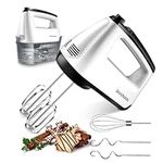 SHARDOR Hand Mixer Electric Whisk, Anti-Splash Hand Whisk, 6 Speeds with Turbo Button, Snap-On Storage Case, Easy Eject Button, 5 Stainless Steel Attachments, Electric Whisk for Kitchen Baking, 400W