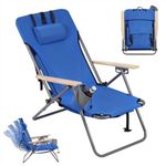 WOLTU Camping Chair, Lightweight Fishing Chair Portable Folding Backpack Beach Chair with Reclining Backrest, Removable Headrest, Picnic Chair Outdoor Chair, Oxford Fabric, Steel Frame, Blue