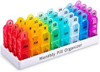 Pill Organizer Monthly 2 Times a Day - AM PM Large One Month Pills Case, BPA-Free 30 Day Pills Box Container Cases, Morning and Night Pill Boxes with Unique Handle Design Hold Vitamin, Medicine