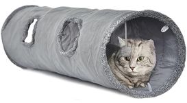 LeerKing Extra Long Cat Tunnel 51"(L) Dia 12" for Large Cat Crinkle Tube connectable Indoor Outdoor Hideaway Toy for Rabbit Puppy Grey