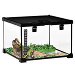 PawHut Glass Reptile Terrarium Insect Breeding Tank Vivarium Habitats with Thermometer for Lizards, Horned Frogs, Snakes, Spiders - Small 30 x 30 x 20cm