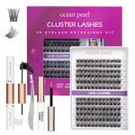 Ocean Pearl Cluster Lashes 144PCS Eyelashes 10-16mm Lash Clusters Kit Fluffy Eyelash Extension Kit Cluster Lashes Kit Individual Eyelashes Lash Extension Kit with Lash Bond+Seal+Remover+Tweezer-DM01