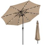 OKSTENCK 9 FT Tilting Garden umbrella Garden Parasol Sunshade with 32 Solar LED Lights For Patio, Villas, Beach, Swimming Pool, Store, Table Umbrella (Khaki)