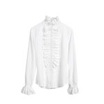 Achlibe Women's Office Lady Shirt, Stylish Long Sleeve Ruffled Collar Plain Blouse Party Work Wedding Frilly Gothic Blouses (White, S)