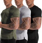 Men's 3pack Dry Fit Workout Gym Short Sleeve T Shirt Moisture Wicking Active Athletic Performance Running Shirts, 3pack:solid Black+melange Grey+melange Army Green, X-Large