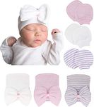 Hifot Newborns Baby Girl Caps and Scratch Mittens Infant Bow Hat No-Scratch Mitts Set Nursery Beanie