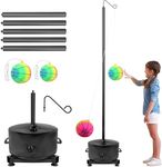 Domivans Portable Tetherball Set with Ball and Rope,5 Adjustable Height Poles with Water Bag Base,2 Colored Balls,2 Rope Sets (Elastic and Inelastic) for Kids & Dogs Play in Indoor & Outdoor