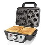 Quest 35950 Two Slice Deep Fill Waffle Maker/Non-Stick Hot Plates/Adjustable Temperature/Stainless Steel with Cool Touch Handle / 1000W