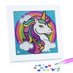 PATPAT® DIY 5D Diamond Painting Kit for Kids Rainbow Unicorn Diamond Art Supplies, Arts and Crafts Painting with Frame & Tool, Unicorn Diamond Painting Art Kits for Children Unicorn DIY Desk Decor