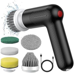 YUANRAN Electric Spin Scrubber, Cordless Cleaning Brush, Power Scrubber with 6 Replaceable Brush Heads and 2 Rotating Speed, Handheld Shower Scrubber for Kitchen, Bathroom Tub, Floor, Tile, Window