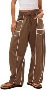IAJDKMEK Womens Barrel Baggy Sweatpants High Waisted Wide Leg Pants Drawstring Beach Pants Summer Vacation Outfits Coffee Medium