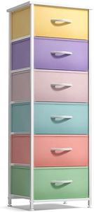 Sorbus Fabric Dresser for Kids Bedroom - Chest of 6 Drawers, Tall Storage Tower, Clothing Organizer, for Closet, for Playroom, for Nursery, Steel Frame, Fabric Bins - Wood Handle (Multi-Pastel)