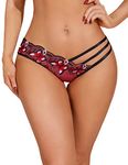 Avidlove Women's Panties Embroidered Mesh Panties Low Rise Underwear Red M