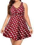 ECUPPER Womens One Piece Swimsuit Plus Size Swimwear Floral Printed Swimming Costume with Skirt Red 3XL