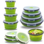 M MSDEE Collapsible Silicone Food Containers with Lid, Lunch Box Portable Bento Picnic Boxes, Prep Storage Box, Easy to use in Dishwasher, Microwave and Freezer-4pack (Round_Green)