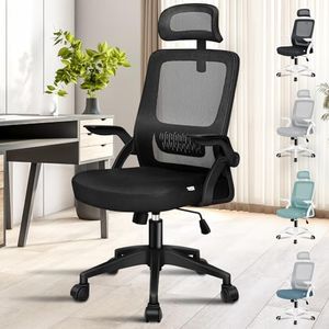 ALFORDSON Mesh Ergonomic Office Chair with Adjustable Headrest & Flip-up Armrest, Tilting Executive Computer Desk Chair with Gas-Lift, Swivel Gaming Chair(All Black)
