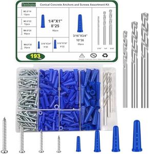 Tanbupu 190 PCS Conical Concrete Wall Anchors and Screws Assortment Kit with 3PCS Drill Bit, 95 Brick Wall Anchors and 95 Self Tapping Screws for Drywall Brick Masonry Stucco Cement Cinder Block Tile