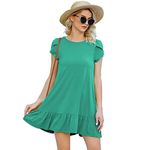 Women's Casual Summer Criss Cross Petal Short Sleeve T Shirt Dress Round Neck Ruffle Hem Tunic Tops with Pockets, Teal Blue, X-Large