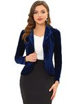 Allegra K Women's Notched Lapel Blazer Long Sleeve Office Business Button Velvet Blazer Dark Blue Medium