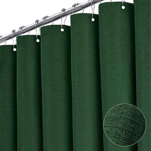 BTTN Stall Fabric Shower Curtain, 54x78 Inch Long Linen Textured Heavy Duty Thick Shower Curtain Set with 10 Plastic Hooks, Hotel Weighted Waterproof Neutral Bath Curtains for Bathroom, Emerald Green