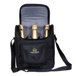 Outer Woods Nylon Insulated 3 Bottle Wine Cooler Bag 360 Degree Padded Protection For Glass Bottles Adjustable Slots, Snacks Pockets Ideal For Travel, Picnic, Party, Outing, Camping, Gifting-Black