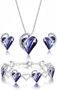 Leafael Necklace Gift Set for Women, Infinity Love Birthstone Heart Pendant with Matching Earrings and Bracelet, Tanzanite Purple Crystal for February, for Mom and Wife, Silver Plated
