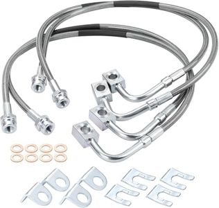 89716 Front and Rear Brake Line - Flexible Stainless Steel Braided Line Hose Compatible with 2007-2018 Jeep Wrangler JK, Silver Stainless Steel Brake Tubing Line