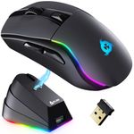 KLIM Blaze Y RGB Rechargeable Wireless Gaming Mouse with Charging Dock RGB - High-Precision Sensor and Long-Lasting Battery - Up to 6000 DPI - Great PC Gaming Mouse - Wired and Wireless Mouse for PC