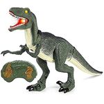 Ramus Remote Control Programming Raptor Dinosaur Toy with Flap Wing, Walking, Lights & Roaring Sound Action, Head Swing Movement Toy for Kids Boys Girls (Green Dinosaur)