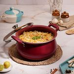 Cello Crown Induction Base Biryani Pot Glass lid 5 Liter | Maroon |Non-Stick