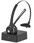 Funtuan Bluetooth Headset, Wireless Headphone with mic,Noise Cancelling Trucker Bluetooth Headset,Handsfree Headset with Charging Dock for Call Center,Home,Smartphones,PC