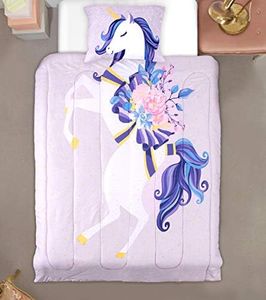 Tadpoles 2-Piece Unicorn Bedding Set | 1 Twin Reversible Comforter & 1 Standard Pillowcase | Made of 100% Gently Brushed Microfiber Polyester | Soft, Smooth & Durable | Ideal for Teens | Light Purple