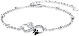 Palpitate Pet Dog Cat Paw Print Bracelet Charm Pet Bracelet for Women 925 Sterling Silver Infinity Cat Dog Mom Lovers Jewelry Gifts for Women Girls, Medium, Sterling Silver, Cubic Zirconia