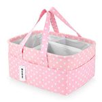 Pink Diaper Caddy Organizer for Baby Girl-Large Portable Diaper Caddy Basket for Changing Table-Diaper Organizer Caddy-Car Travel Tote Bag-Newborn Registry Baby Shower Basket for Diapers & Wipes