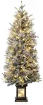 GAOMON 4.5ft Christmas Tree with 200 Warm White LED Lights, Pre-Lit Artificial Christmas Tree with Lighting Potted Base, 8 Lighting Modes, Holiday Xmas Tree with Red Berries, for Home, Entrances