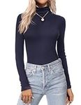 Zeagoo Women's Long Sleeve Shirt Turtleneck Slim Fit Basic Tops Elegant Shirt Tshirts Stretch Base Shirt, navy, XXL