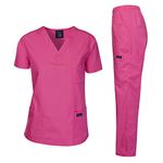 Dagacci Scrubs Medical Uniform Women and Man Scrubs Set Medical Scrubs Top and Pants, Hot Pink, Small