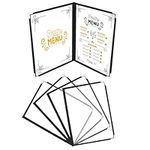 Belle Vous Double Fold A4 Menu Covers (5 Pack) - 2 Fold Double View American Style Menu Holders - Black Foldable Clear Menu Covers with Corner Protectors - For Restaurants, Bars, Cafes, Food & Drink
