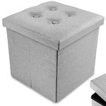 Nyxi Ottoman 38 * 38 * 38cm Foldable Storage Boxes Seat Foot Stool Storage Box with Lids for Kids Toys, Bedroom, Hallway, Living Room Light Grey