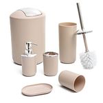 Moss & Stone 6 pcs Bathroom Accessories Set, Bathroom Decor Sets Includes Soap Dispenser, Toothbrush Holder, Toothbrush Cup, Soap Dish, A Bathroom Accessories Sets Complete (Beige)