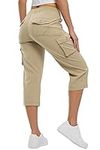 Rdruko Womens Cargo Shorts, Capri Cargo Pants for Women, Ladies Cropped Ttrousers, Knee Length Shorts Women for Casual Work Walking Hiking Khaki S