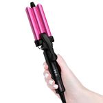 FARERY 3 Barrel Hair Waver 3 Temperature Adjustable, Mini Curling Iron for Short Hair, Hair Crimper for Women Beach Waves, 3 Barrel Hair Curler 1/2 Inch Travel Size, Dual Voltage, Pouch Bag